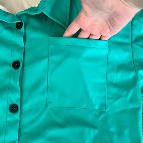 Teal Faux Leather Jacket - Picture 4 of 13
